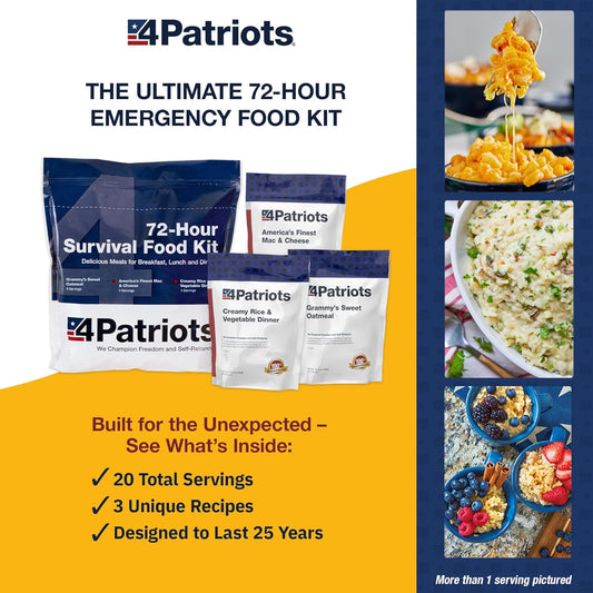 72-Hour Survival Food Kit: Emergency Food Supply Designed to Last 25 Years, 20 Servings