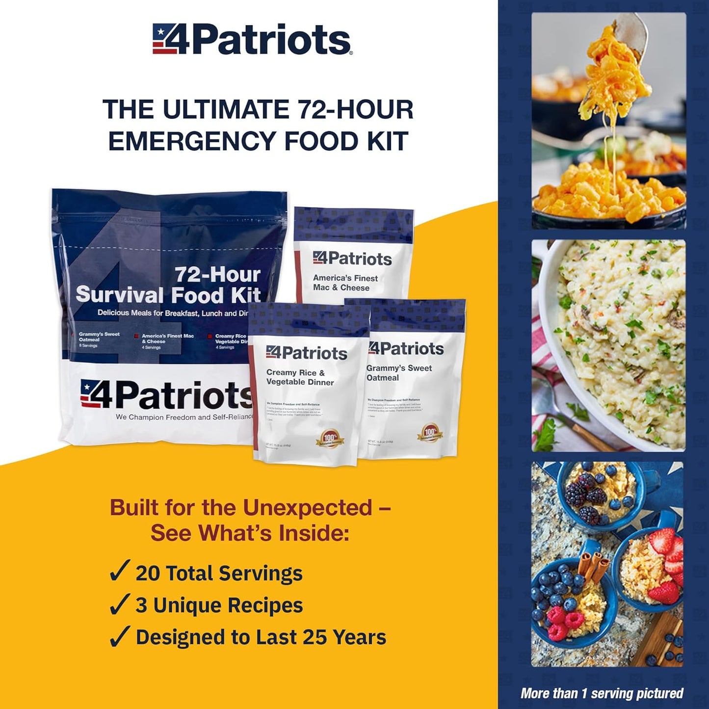 72-Hour Survival Food Kit: Emergency Food Supply Designed to Last 25 Years, 20 Servings