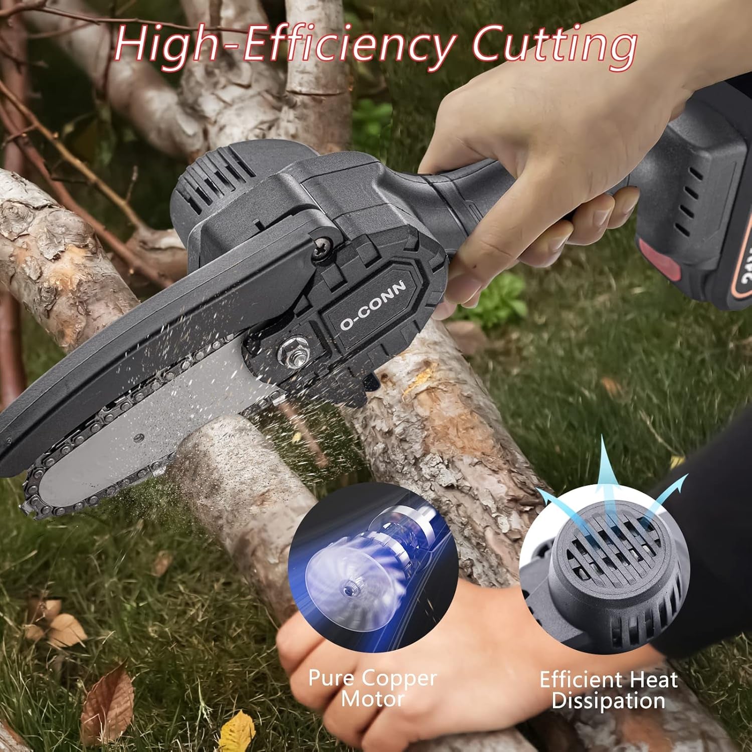 Mini Chainsaw 4-Inch Cordless – Handheld Electric Saw with 2 Batteries & Safety Lock for Tree & Wood Cutting