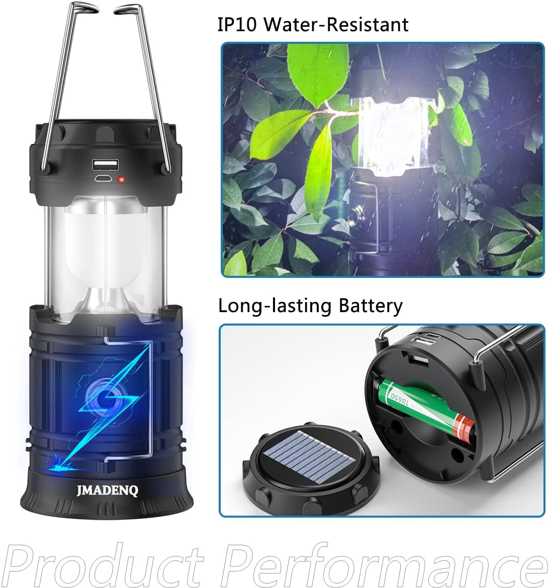 2023 Updated Solar Lantern Flashlight – USB Rechargeable, Collapsible & Portable LED Light for Camping, Emergency & Power Outages (2-Pack, Classic)