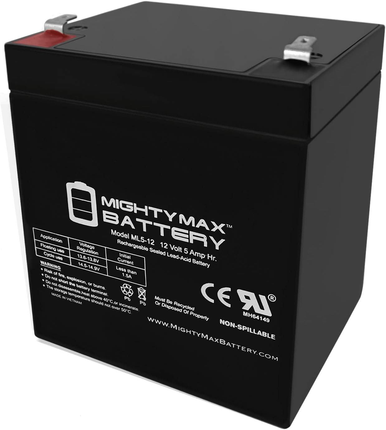 Mighty Max ML5-12 12V 5Ah Rechargeable SLA Battery – Long-Lasting Sealed Lead Acid Power Supply