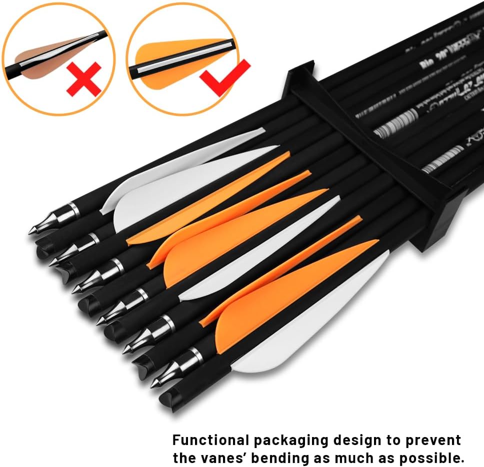 Crossbow Bolts – 16"/18"/20" Bio Crossbow Arrows with Moon Nocks & Removable Tips (12-Pack)