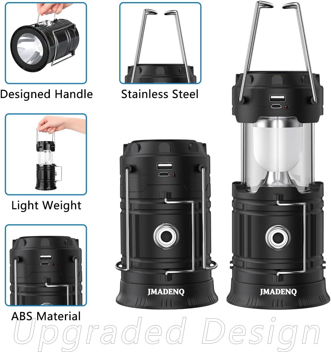 2023 Updated Solar Lantern Flashlight – USB Rechargeable, Collapsible & Portable LED Light for Camping, Emergency & Power Outages (2-Pack, Classic)