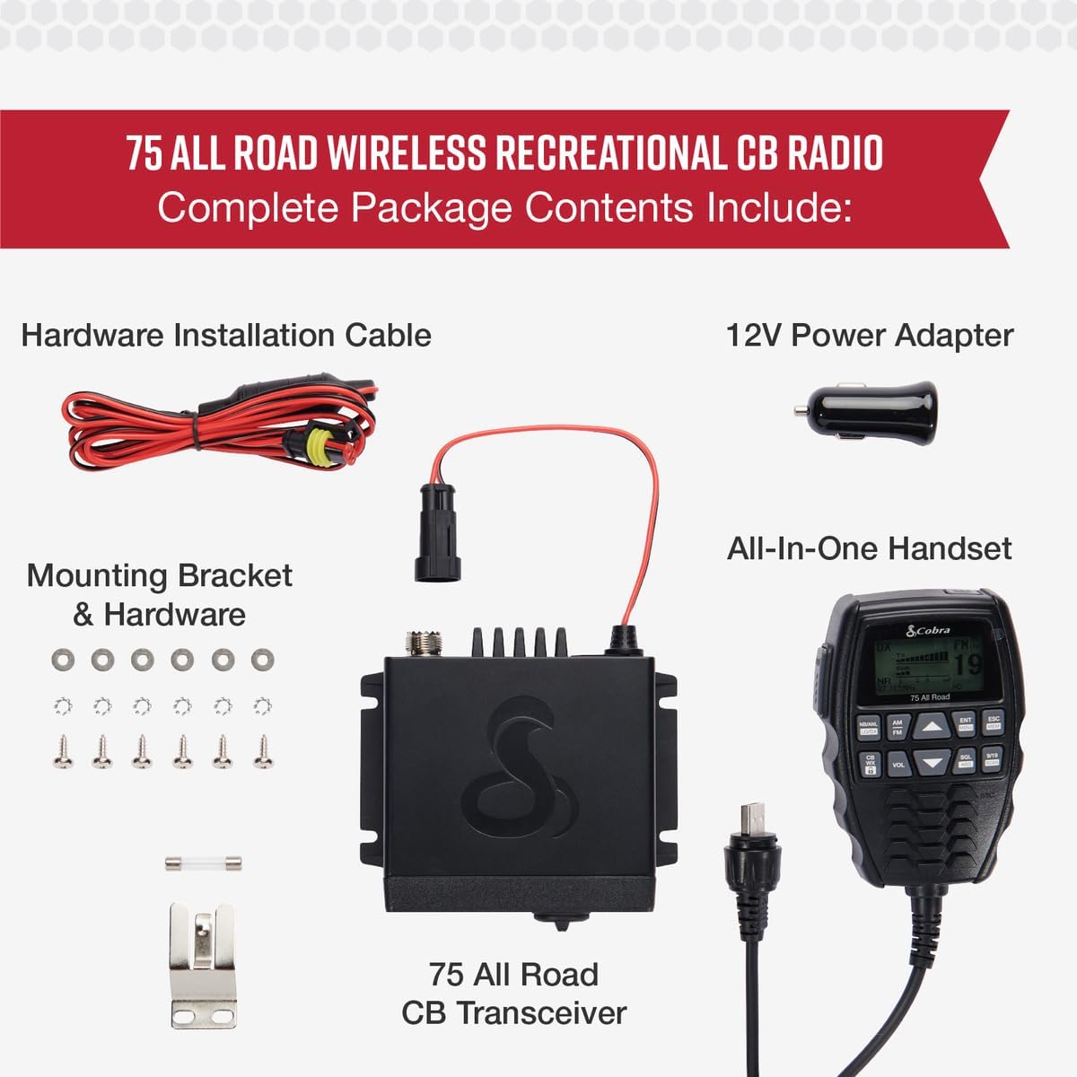 75 All Road Wireless CB Radio – AM/FM Dual-Mode, 40 Channels, Bluetooth, Digital Noise Cancellation & Waterproof Design (Black)