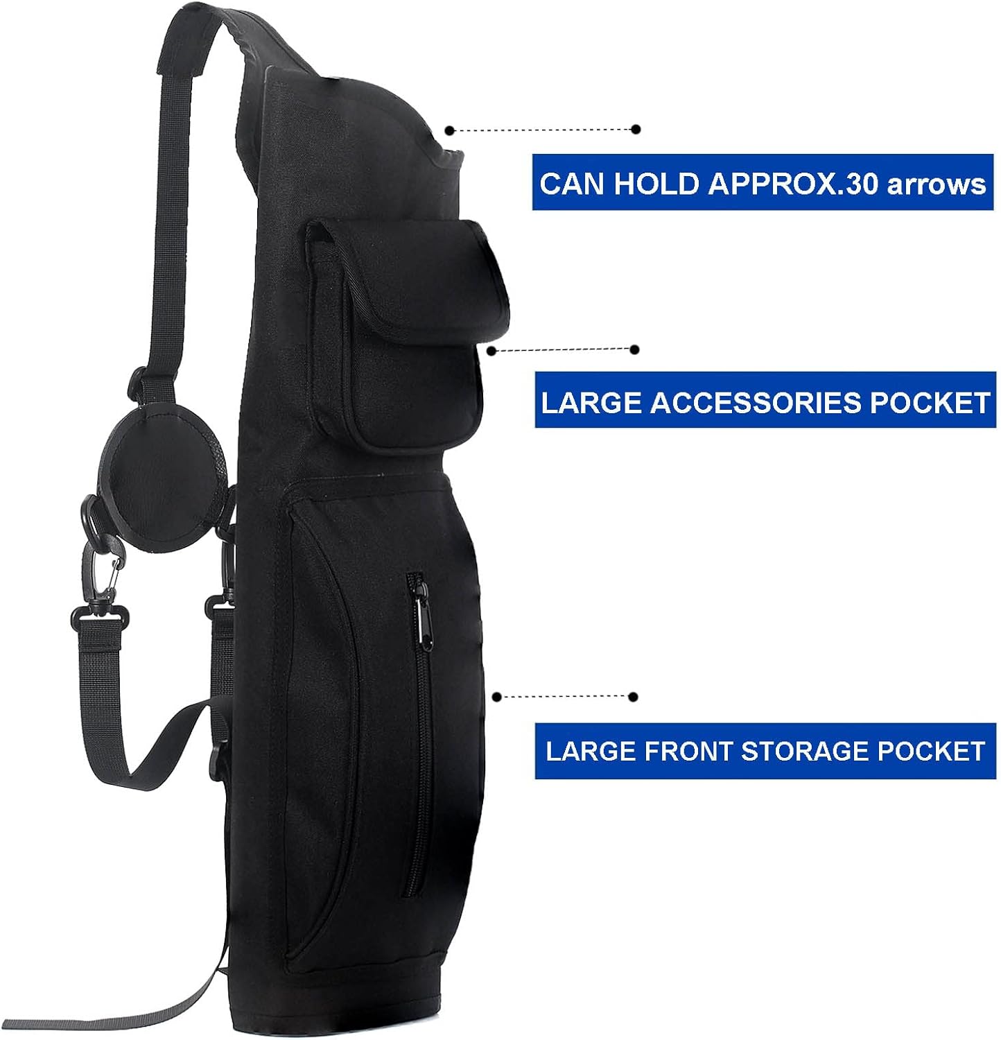 Adjustable Archery Back Quiver – Shoulder-Carry Arrow Holder with Front Pockets