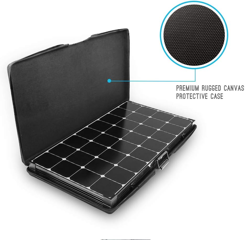 200W 12V Eclipse Monocrystalline Solar Panel Suitcase – Portable Off-Grid Foldable Panel with Built-In Kickstand (Black)