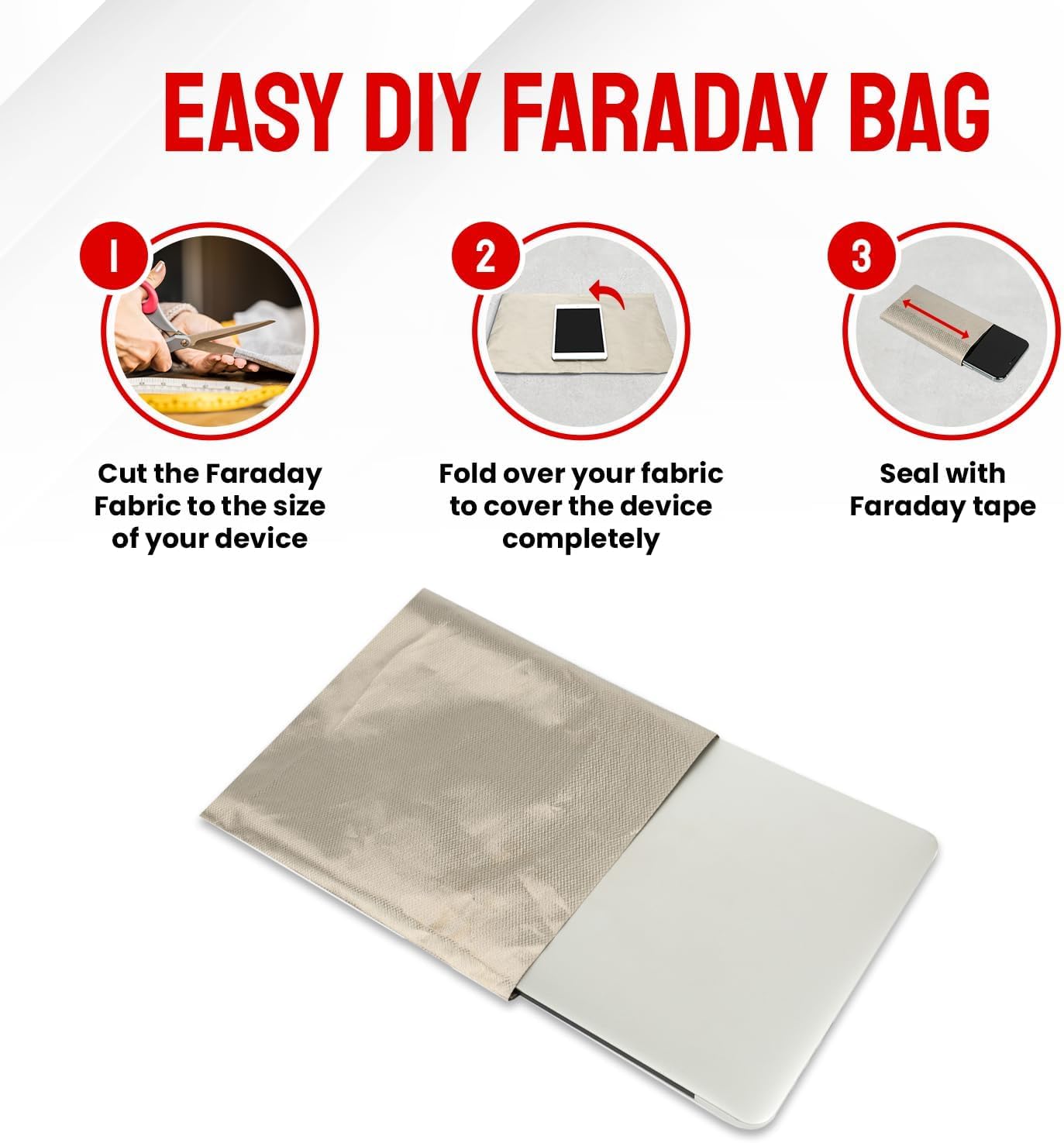 Faraday Fabric & Tape (44" x 36") – Military-Grade EMF Blocker for DIY Faraday Bags, 5G, EMP & WiFi Shielding