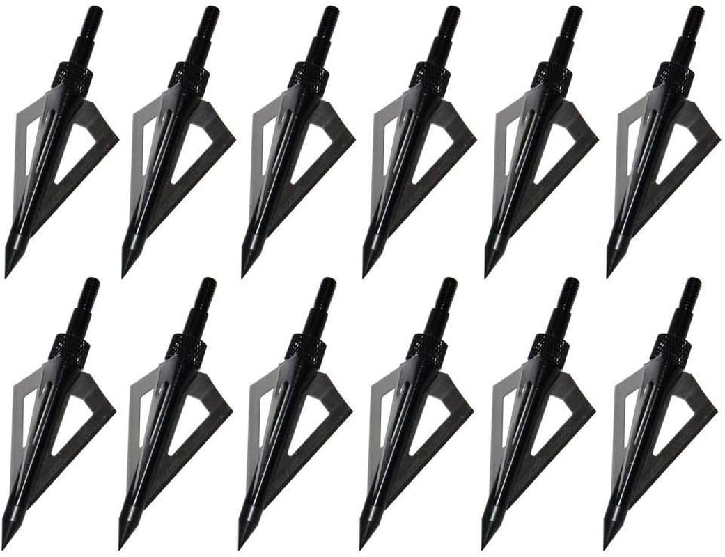 12-Pack Hunting Broadheads – 100-Grain 3-Blade Screw-In Arrow Tips for Traditional & Compound Bows