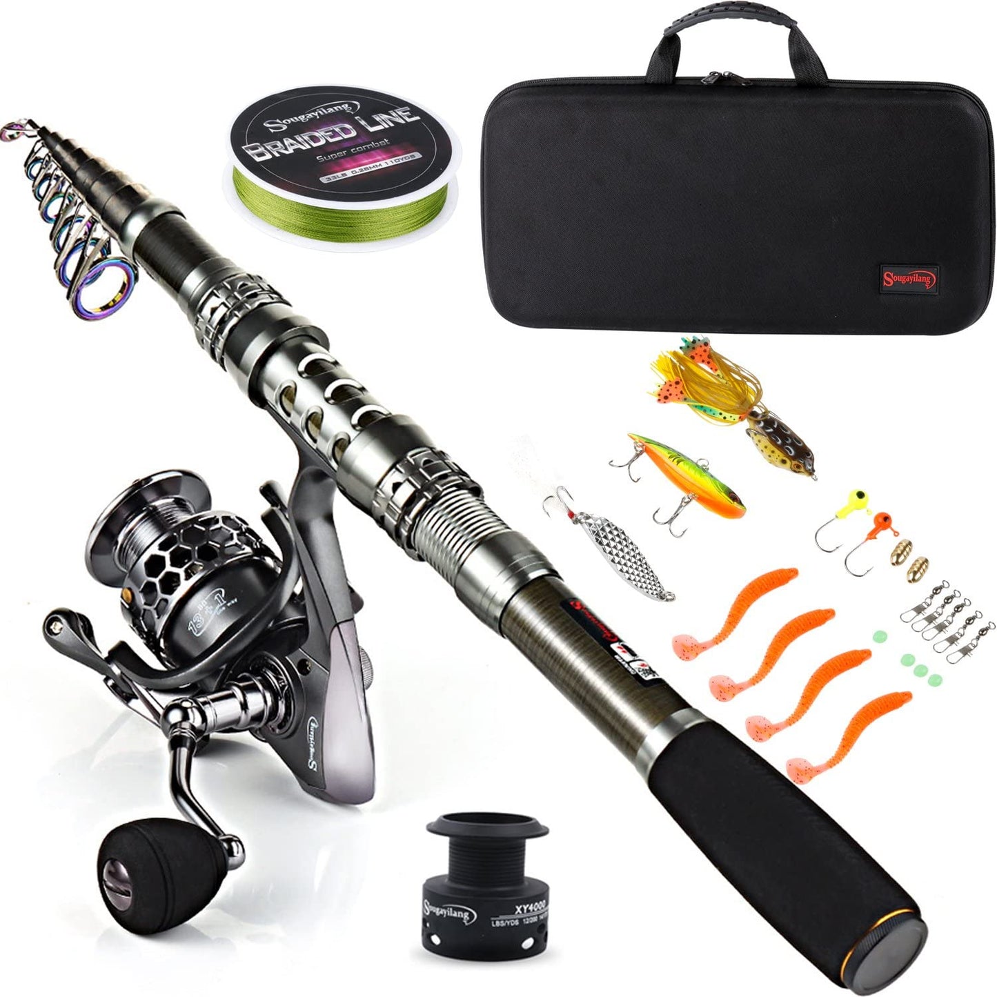 Telescopic Fishing Rod & Reel Combo – Spinning Reel with Travel Carrier Bag for Freshwater & Saltwater Fishing