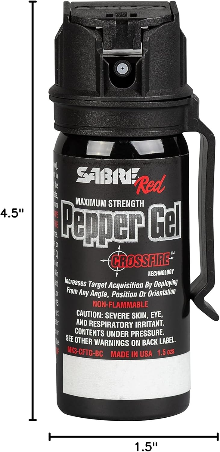 Crossfire Pepper Gel – 1.5oz Maximum Strength OC Spray with 360° Deployment, Fast Flip-Top & Belt Clip for Self-Defense