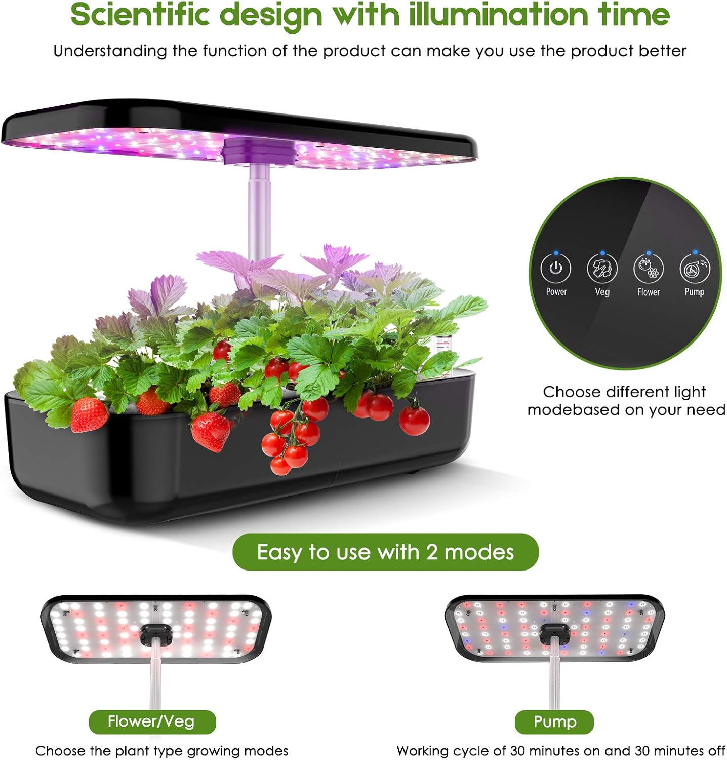 Large Hydroponic Growing System – 12-Pod Indoor Herb Garden Kit with Grow Lights, Quiet Water Pump & Adjustable Height (Up to 20”)