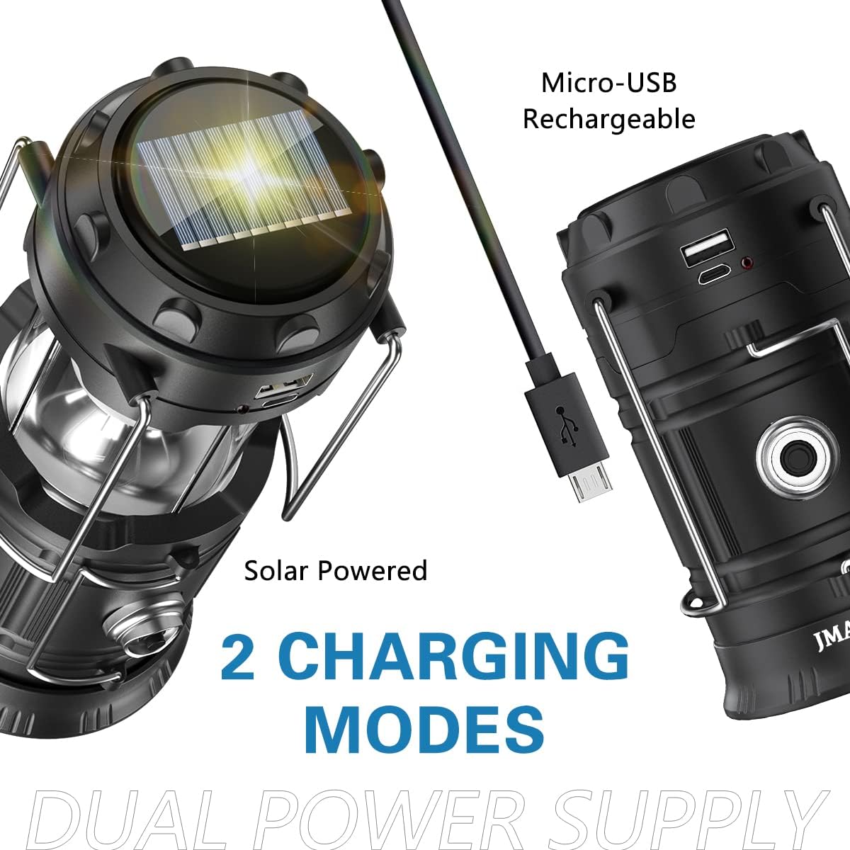 2023 Updated Solar Lantern Flashlight – USB Rechargeable, Collapsible & Portable LED Light for Camping, Emergency & Power Outages (2-Pack, Classic)