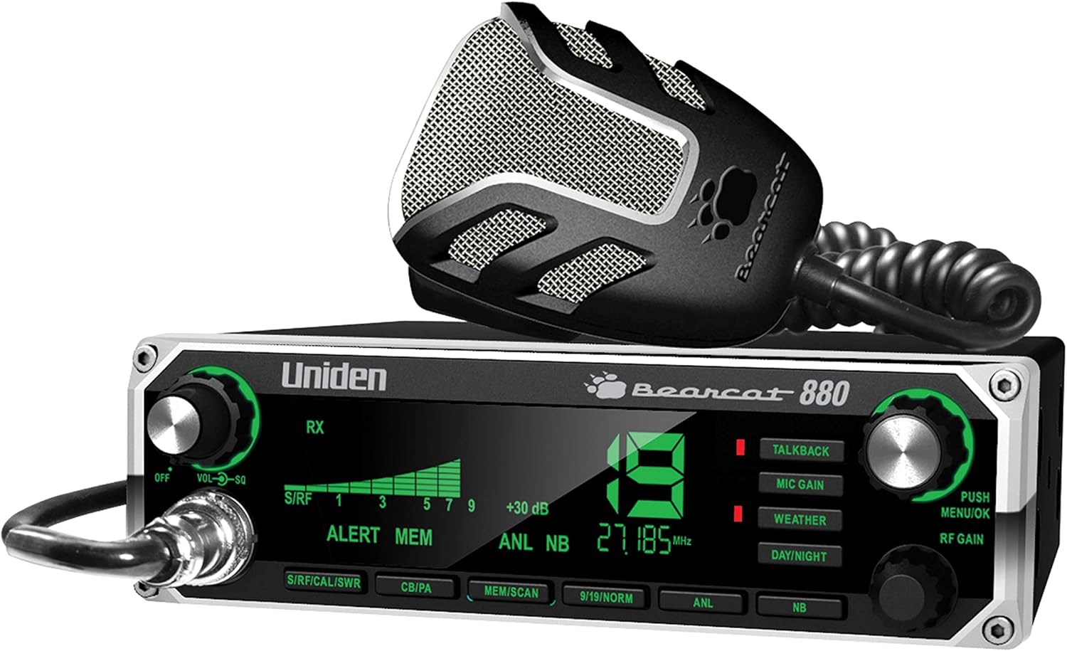 Uniden BEARCAT 880 CB Radio – 40 Channels, 7-Color Backlit LCD, NOAA Weather Alerts & Wireless Mic Compatibility