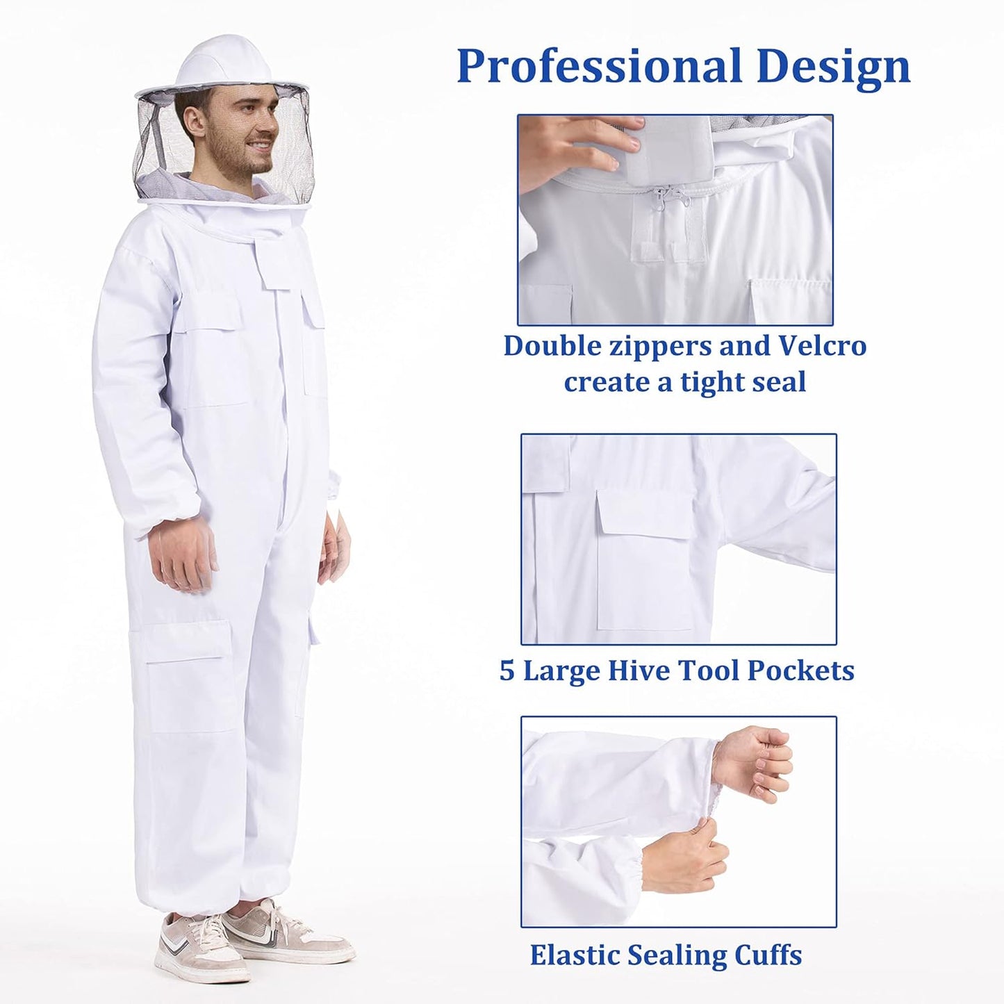 Professional Beekeeping Suit with Round Veil & Gloves – Protective Bee Suit for Men & Women