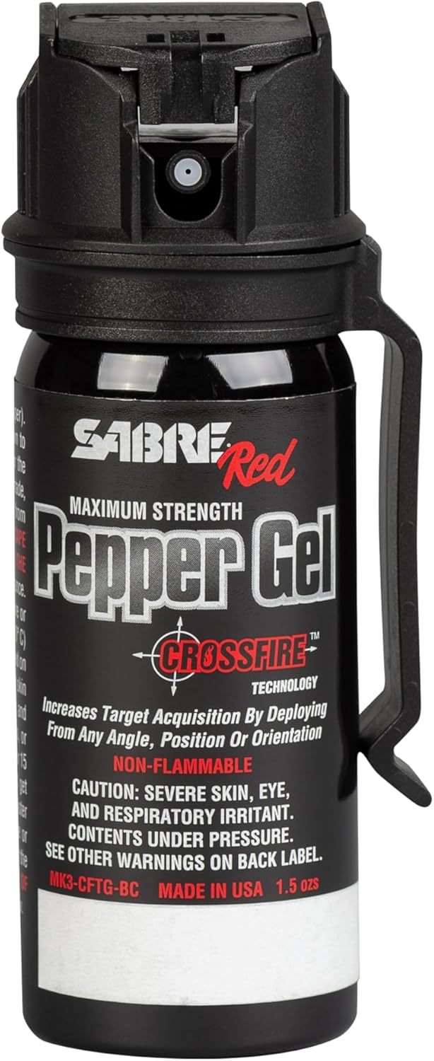 Crossfire Pepper Gel – 1.5oz Maximum Strength OC Spray with 360° Deployment, Fast Flip-Top & Belt Clip for Self-Defense