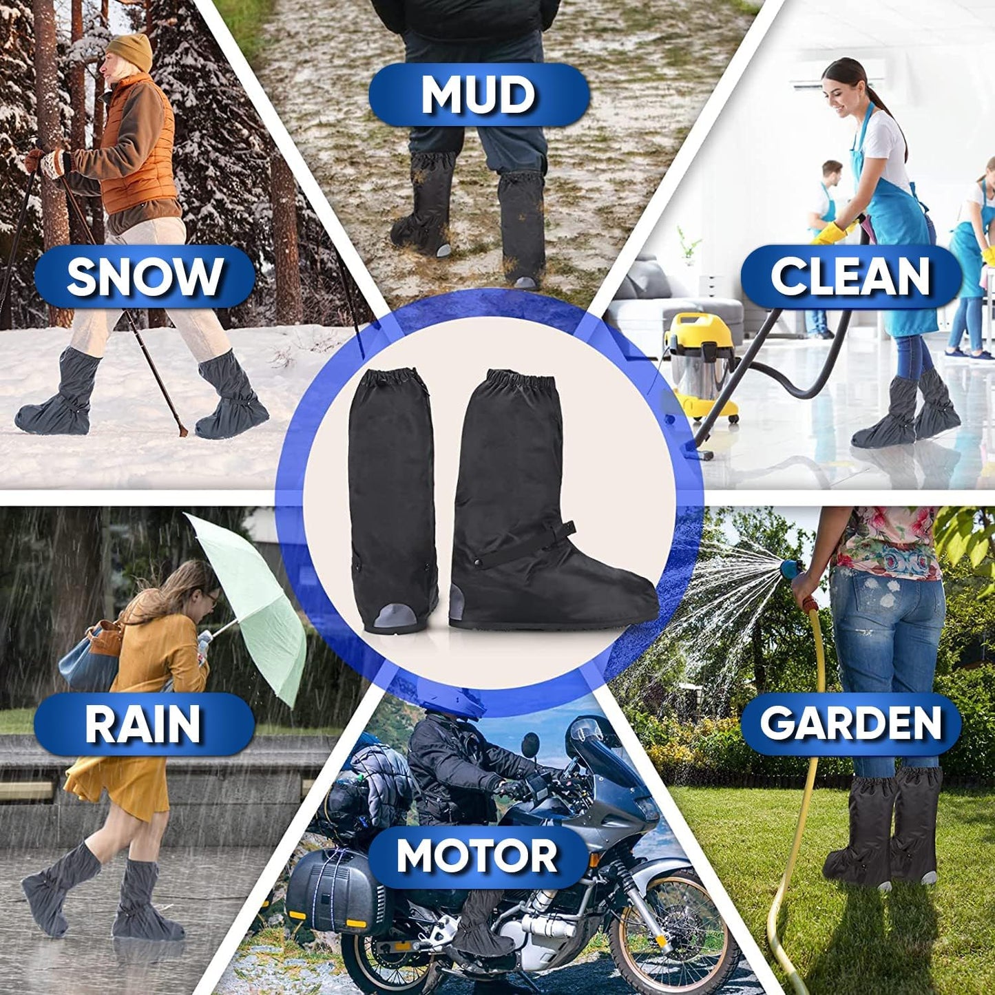 Waterproof Shoe Covers – Heavy-Duty, Reusable Rain Boot Covers for Shoes & Motorcycle Gear (Men’s 6.5-8.5 | Women’s 8-10)