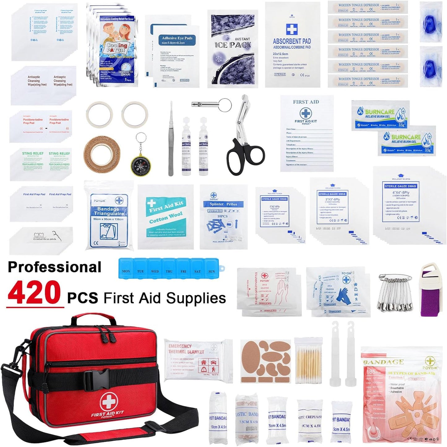 Premium 420-Piece First Aid Kit – Large Emergency Medical Supply for Home, Car, Travel, Camping & Workplace