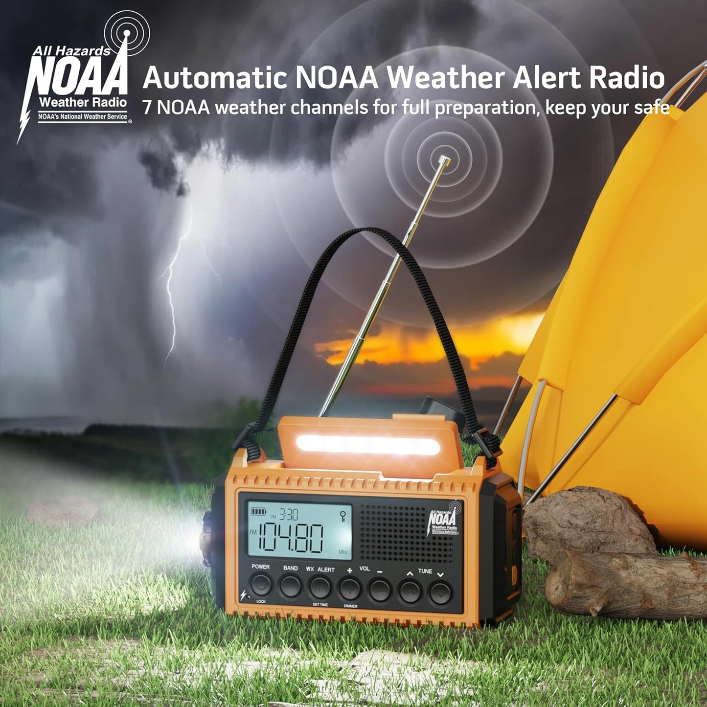 5000 Emergency Weather Radio – AM/FM/NOAA/SW, Solar & Hand Crank Powered, LCD Display, SOS Alert, Flashlight & Phone Charger