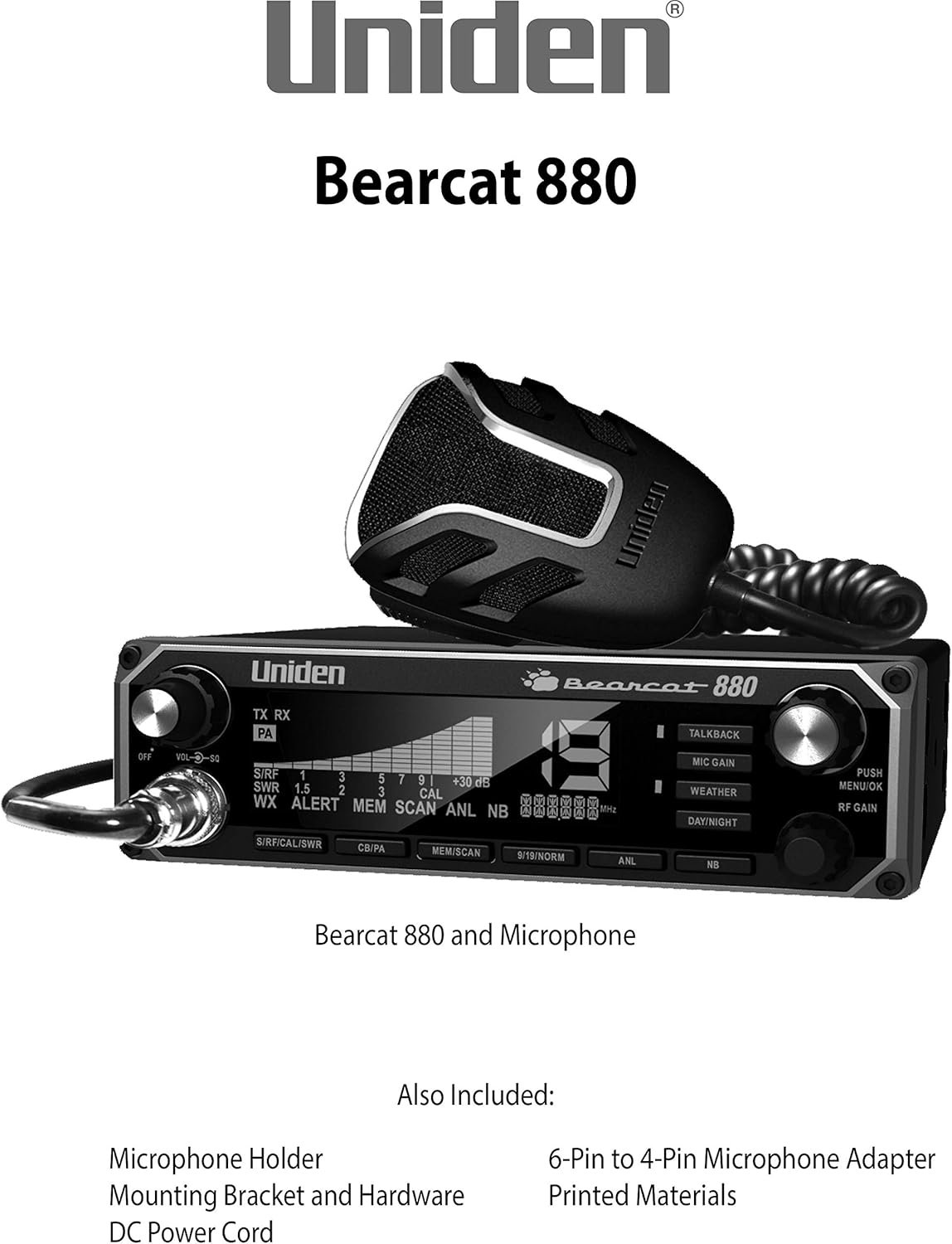 Uniden BEARCAT 880 CB Radio – 40 Channels, 7-Color Backlit LCD, NOAA Weather Alerts & Wireless Mic Compatibility