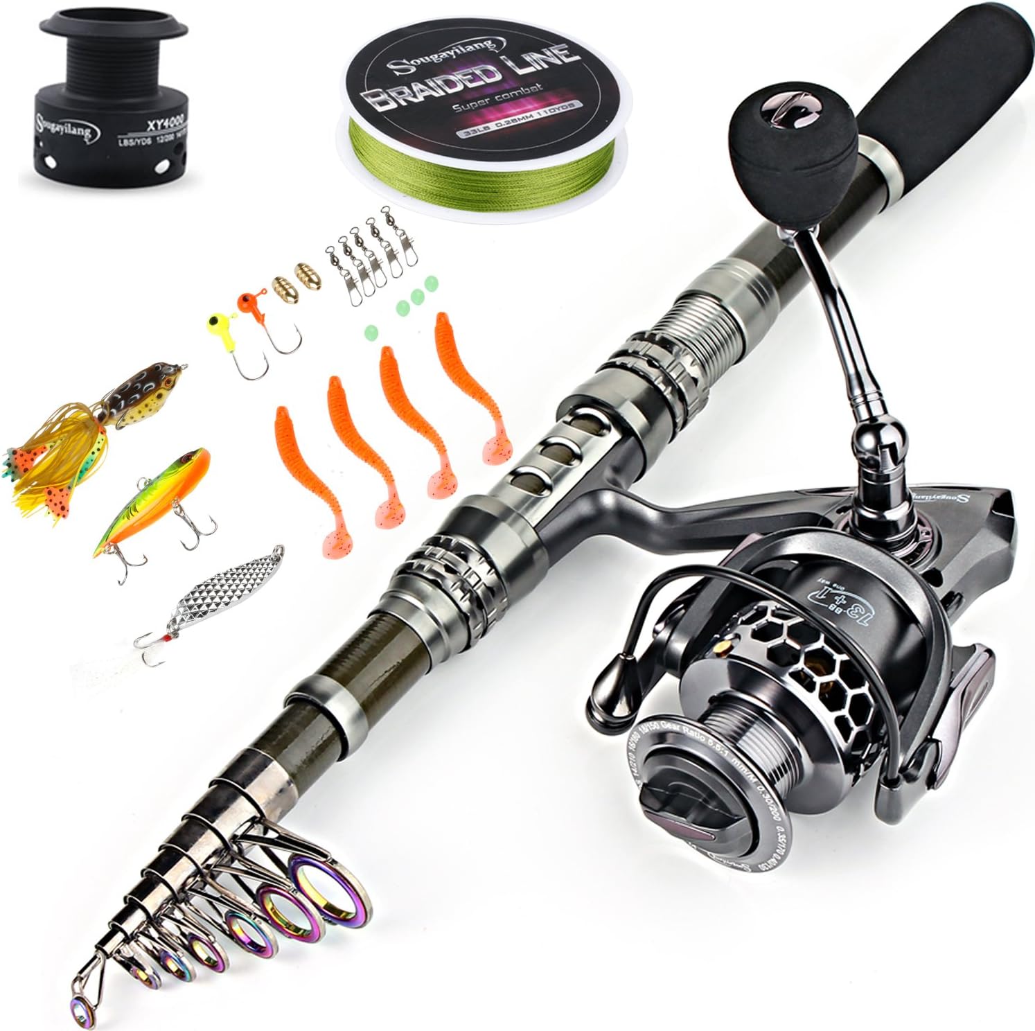 Telescopic Fishing Rod & Reel Combo – Spinning Reel with Travel Carrier Bag for Freshwater & Saltwater Fishing