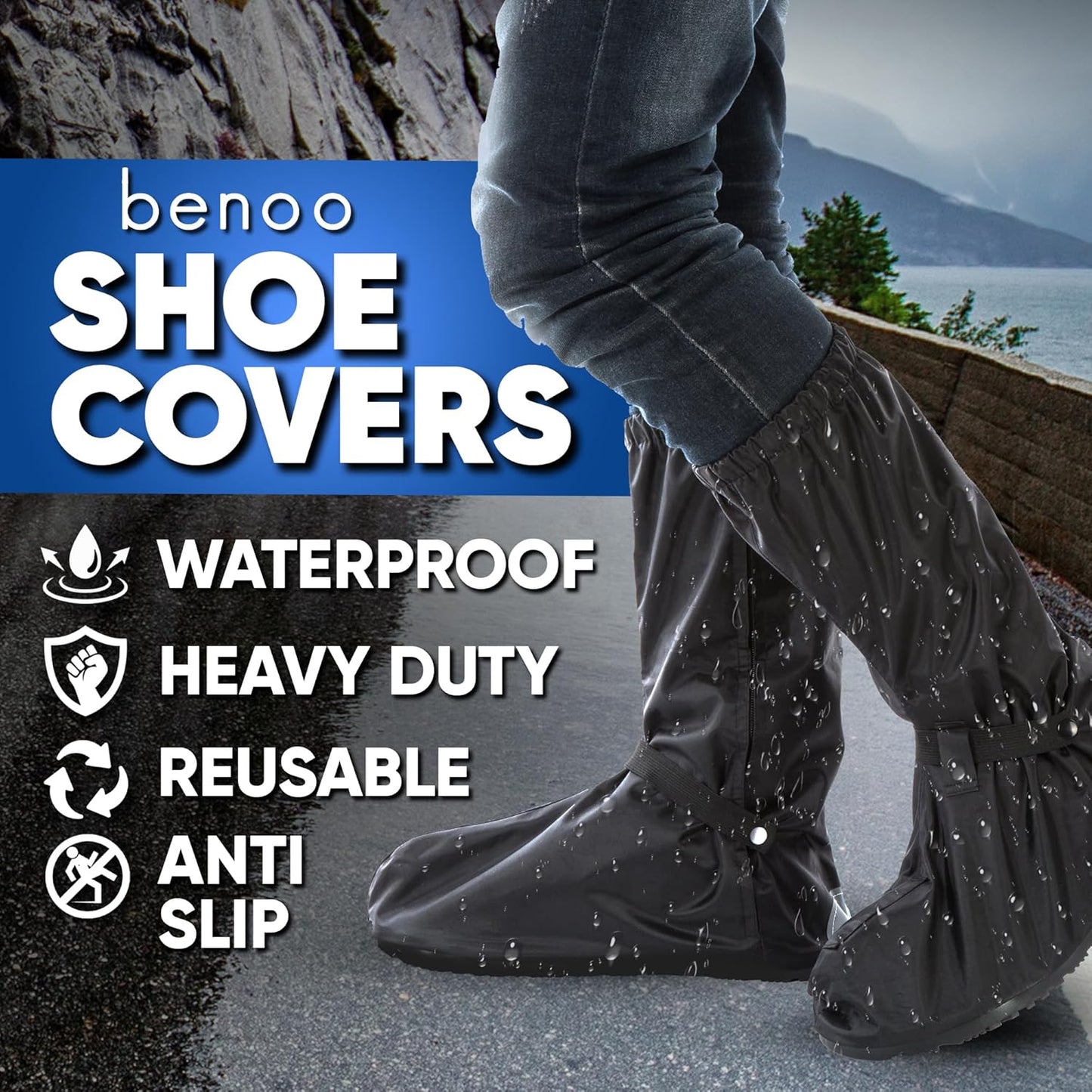 Waterproof Shoe Covers – Heavy-Duty, Reusable Rain Boot Covers for Shoes & Motorcycle Gear (Men’s 6.5-8.5 | Women’s 8-10)