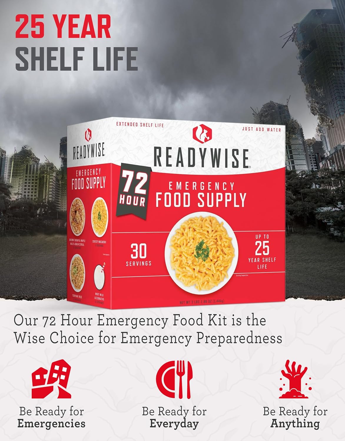 72-Hour Emergency Food Supply – 30-Serving Freeze-Dried MRE Survival Meals with 25-Year Shelf Life for Camping & Emergencies