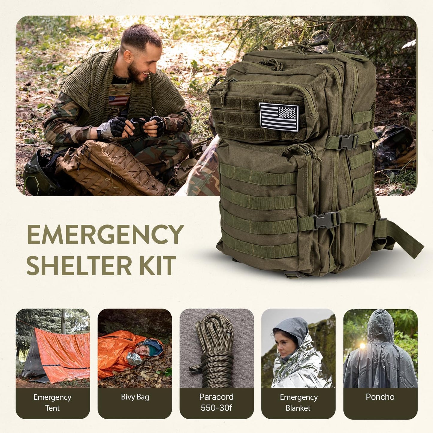 72-Hour Survival Kit – 45L Bug Out Bag with First Aid, Water Filter, Food & Tools for Camping & Emergency Preparedness