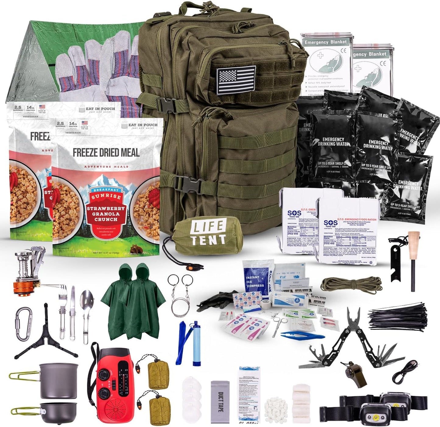 72-Hour Survival Kit – 45L Bug Out Bag with First Aid, Water Filter, Food & Tools for Camping & Emergency Preparedness