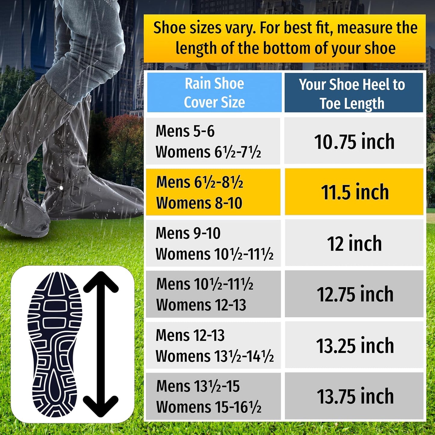 Waterproof Shoe Covers – Heavy-Duty, Reusable Rain Boot Covers for Shoes & Motorcycle Gear (Men’s 6.5-8.5 | Women’s 8-10)