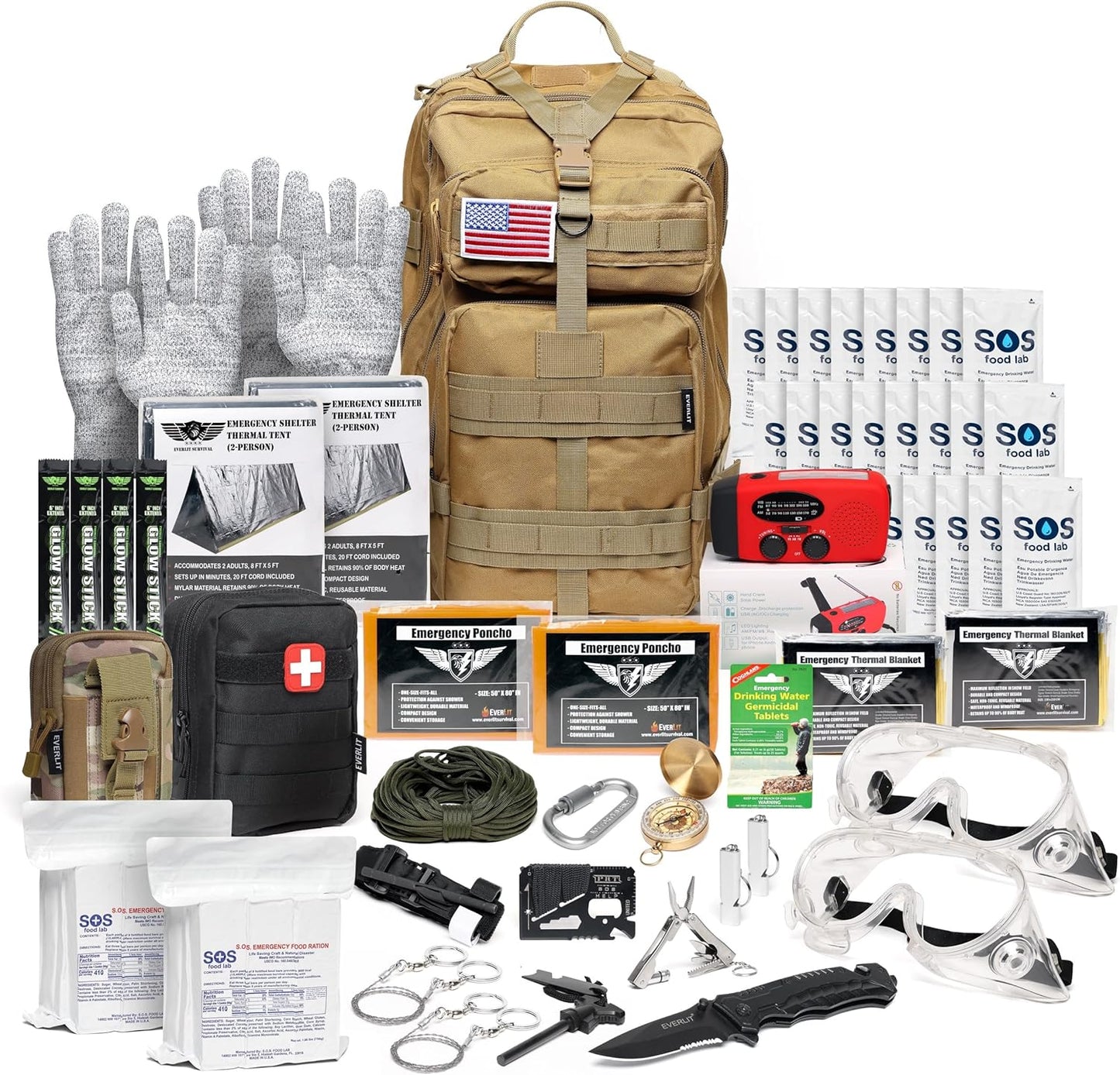 Complete 72 Hours Earthquake Bug Out Bag Emergency Survival Kit for Family. Be Prepared for Hurricanes, Floods, Tsunami, Other Disasters